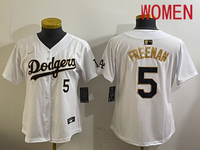 Women Los Angeles Dodgers #5 Freeman White Gold Game 2024 Nike MLB Jersey style 1209